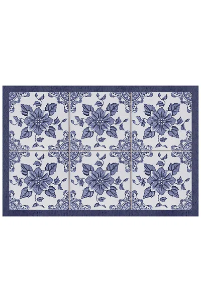 Lands' End Matterly Skid Resistant Floral Floor Mat In Blue