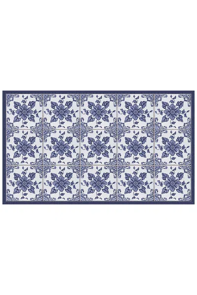 Lands' End Matterly Skid Resistant Floral Floor Mat In Blue