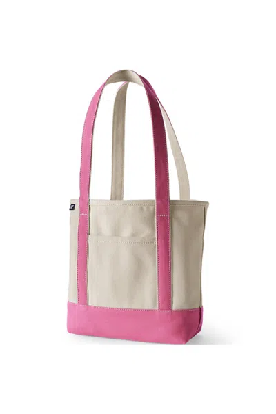 Lands' End Medium 5 Pocket Open Top Long Handle Canvas Tote Bag In White