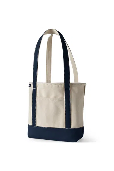 Lands' End Medium 5 Pocket Open Top Long Handle Canvas Tote Bag In White