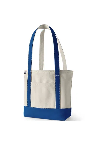 Lands' End Medium 5 Pocket Open Top Long Handle Canvas Tote Bag In White