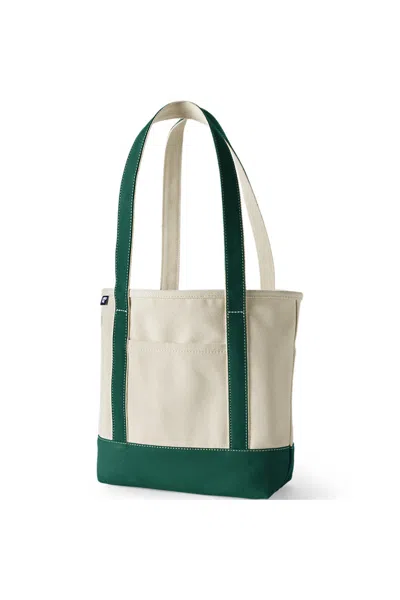Lands' End Medium 5 Pocket Open Top Long Handle Canvas Tote Bag In White