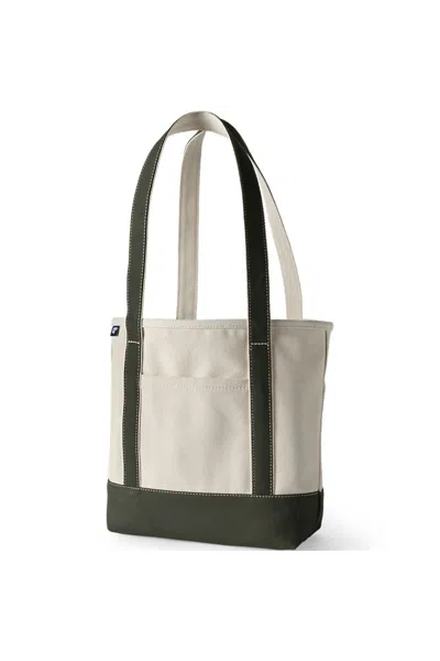 Lands' End Medium 5 Pocket Open Top Long Handle Canvas Tote Bag In White