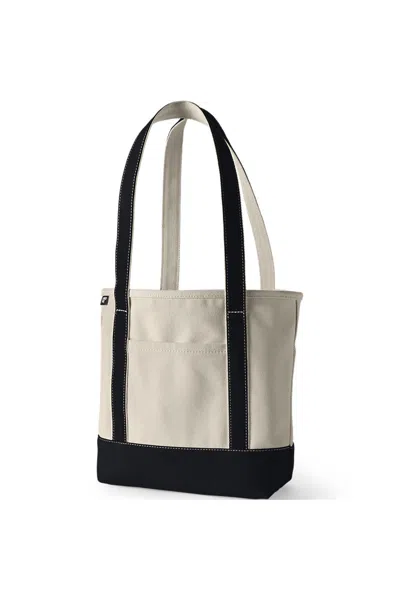 Lands' End Medium 5 Pocket Open Top Long Handle Canvas Tote Bag In White