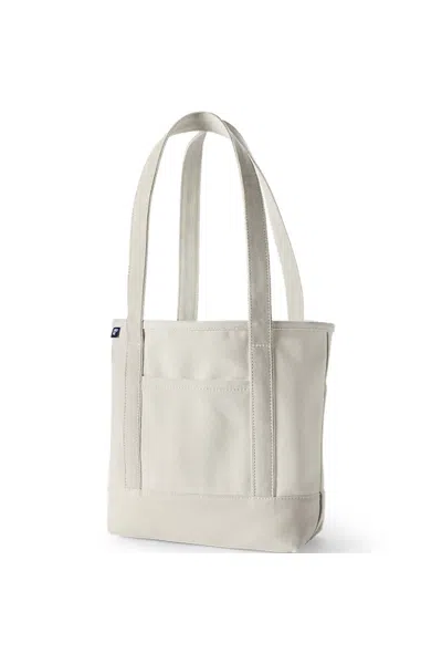 Lands' End Medium 5 Pocket Open Top Long Handle Canvas Tote Bag In White