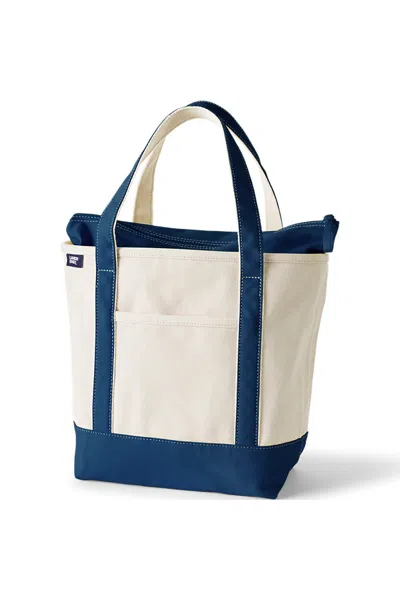 Lands' End Medium 5 Pocket Zip Top Canvas Tote Bag In Blue