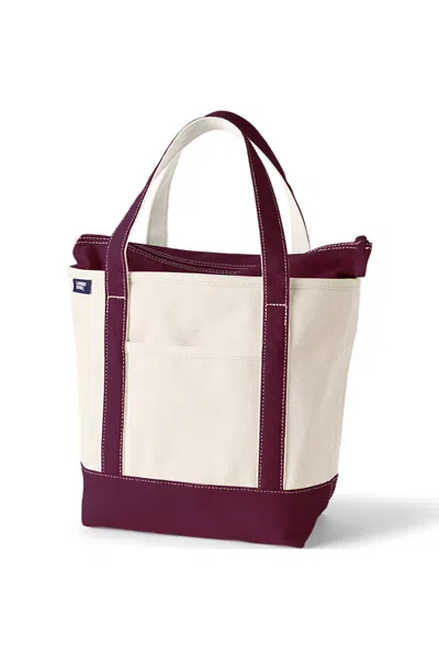 Lands' End Medium 5 Pocket Zip Top Canvas Tote Bag In Ivory