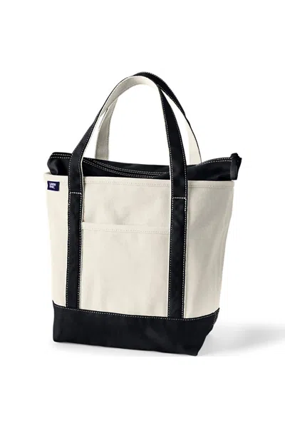 Lands' End Medium 5 Pocket Zip Top Canvas Tote Bag In White