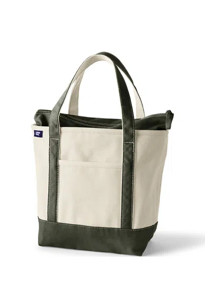 Lands' End Medium 5 Pocket Zip Top Canvas Tote Bag In White