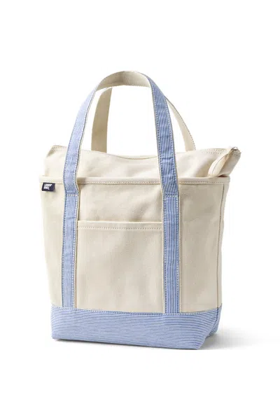 Lands' End Medium 5 Pocket Zip Top Canvas Tote Bag In White