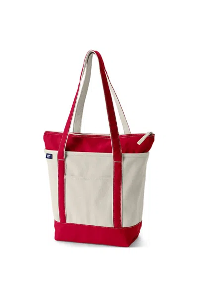 Lands' End Medium 5 Pocket Zip Top Long Handle Canvas Tote Bag In Red