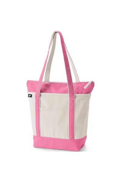 Lands' End Medium 5 Pocket Zip Top Long Handle Canvas Tote Bag In White