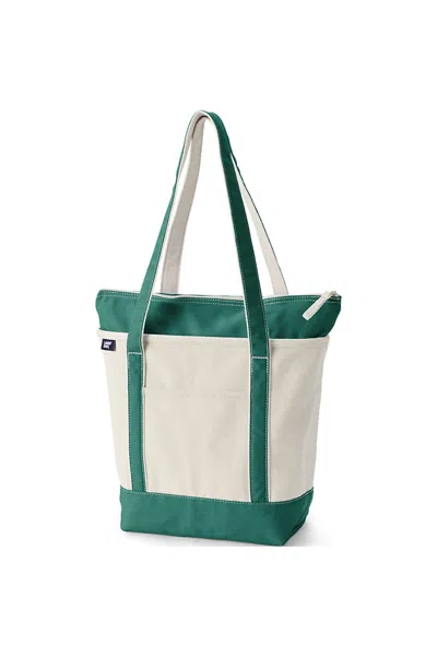 Lands' End Medium 5 Pocket Zip Top Long Handle Canvas Tote Bag In White