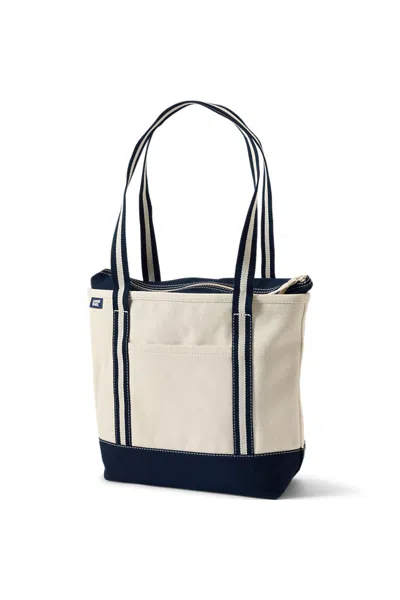 Lands' End Medium 5 Pocket Zip Top Long Handle Canvas Tote Bag In White