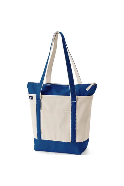 Lands' End Medium 5 Pocket Zip Top Long Handle Canvas Tote Bag In White