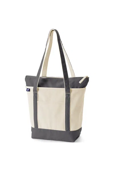 Lands' End Medium 5 Pocket Zip Top Long Handle Canvas Tote Bag In Brown