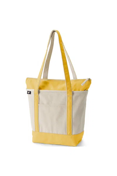Lands' End Medium 5 Pocket Zip Top Long Handle Canvas Tote Bag In White