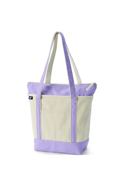 Lands' End Medium 5 Pocket Zip Top Long Handle Canvas Tote Bag In White