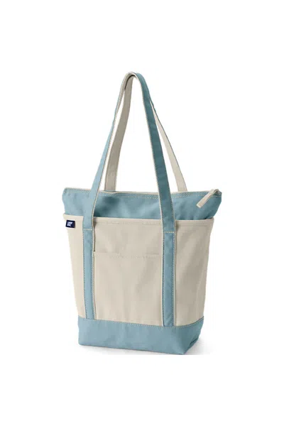 Lands' End Medium 5 Pocket Zip Top Long Handle Canvas Tote Bag In Pink
