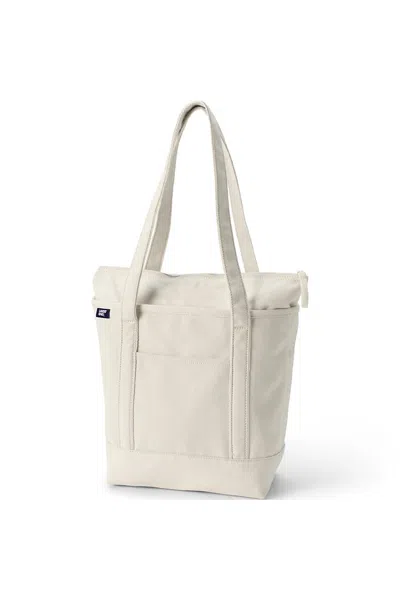 Lands' End Medium 5 Pocket Zip Top Long Handle Canvas Tote Bag In White