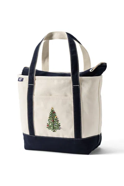 Lands' End Medium Applique Zip Top Canvas Tote In Ivory