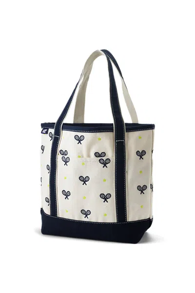Lands' End Medium Embroidered 5 Pocket Open Top Canvas Tote Bag In Ivory