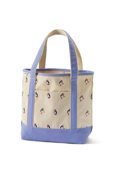 Lands' End Medium Embroidered 5 Pocket Open Top Canvas Tote Bag In Ivory