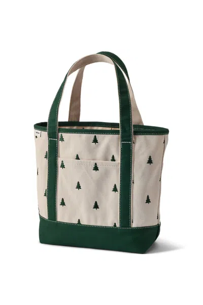 Lands' End Medium Embroidered 5 Pocket Open Top Canvas Tote Bag In Ivory