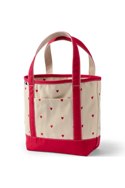 Lands' End Medium Embroidered 5 Pocket Open Top Canvas Tote Bag In Neutral