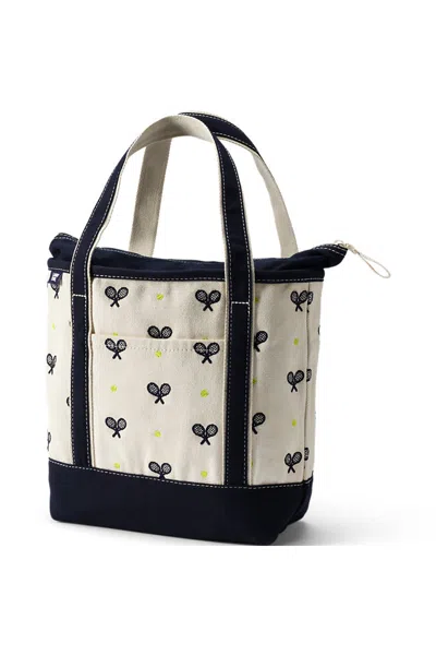 Lands' End Medium Embroidered 5 Pocket Zip Top Canvas Tote Bag In Ivory