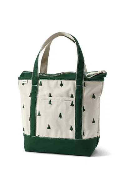 Lands' End Medium Embroidered 5 Pocket Zip Top Canvas Tote Bag In Ivory