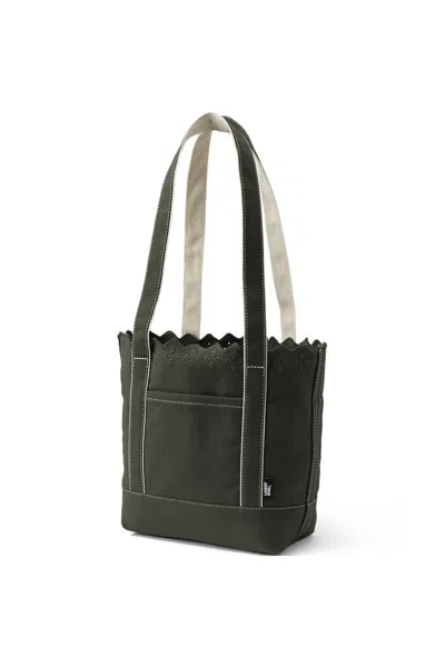 Lands' End Medium Eyelet Canvas Long Handle Open Top Tote In Green