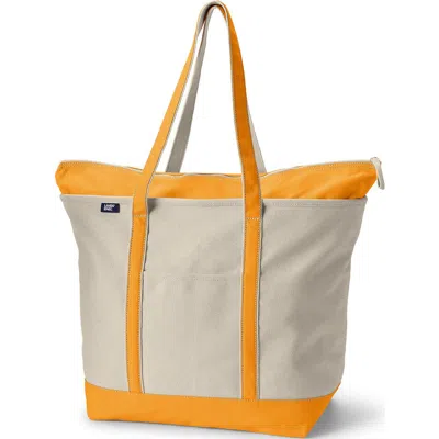 Lands' End Medium Natural 5 Pocket Open Top Canvas Tote Bag