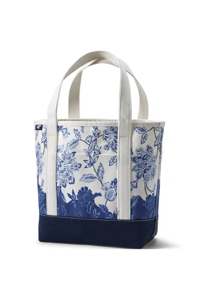 Lands' End Medium Print 5 Pocket Open Top Canvas Tote Bag In Black