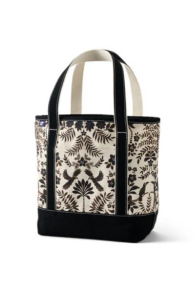 Lands' End Medium Print 5 Pocket Open Top Canvas Tote Bag In Black