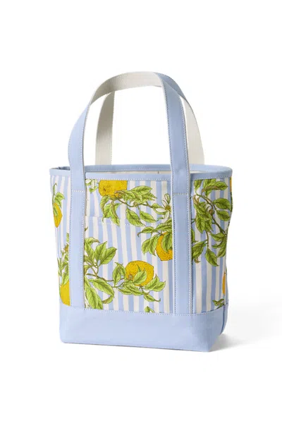 Lands' End Medium Print 5 Pocket Open Top Canvas Tote Bag In Blue