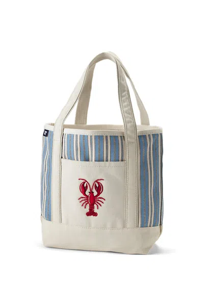 Lands' End Medium Print 5 Pocket Open Top Canvas Tote Bag In Blue