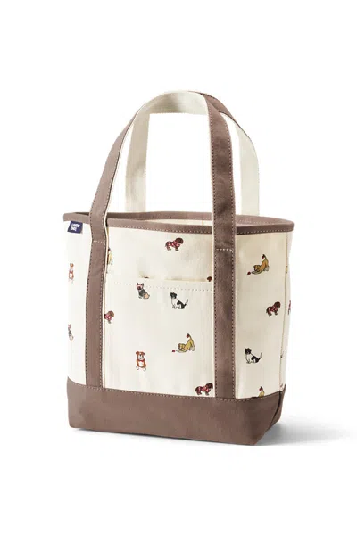 Lands' End Medium Print 5 Pocket Open Top Canvas Tote Bag In Ivory