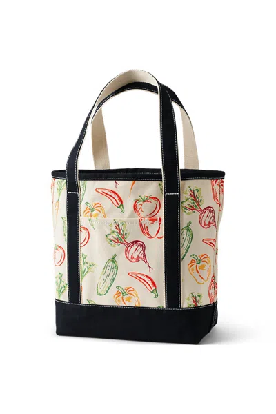 Lands' End Medium Print 5 Pocket Open Top Canvas Tote Bag In Brown