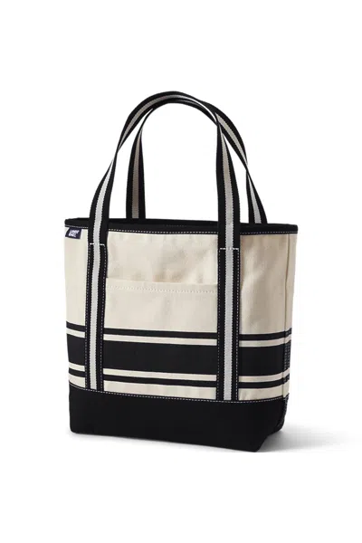 Lands' End Medium Print 5 Pocket Open Top Canvas Tote Bag In White