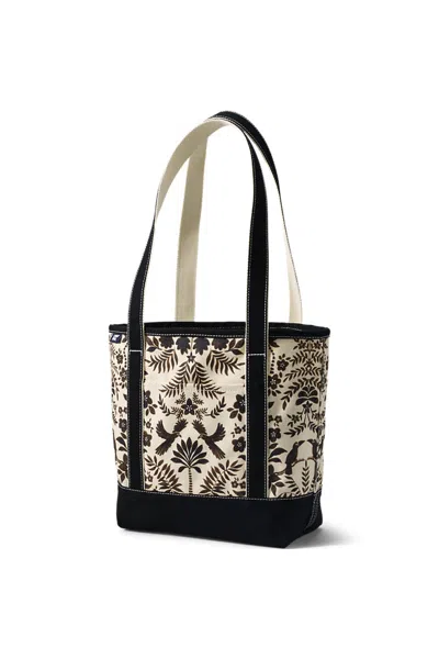 Lands' End Medium Print 5 Pocket Open Top Long Handle Canvas Tote Bag In Black