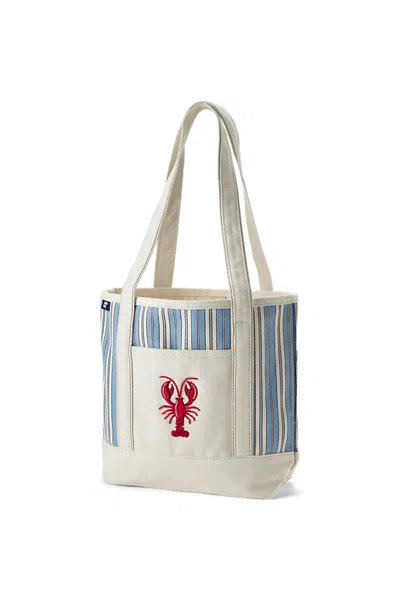 Lands' End Medium Print 5 Pocket Open Top Long Handle Canvas Tote Bag In Blue