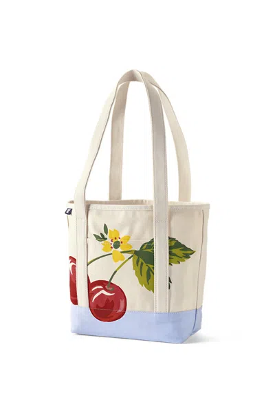 Lands' End Medium Print 5 Pocket Open Top Long Handle Canvas Tote Bag In Neutral