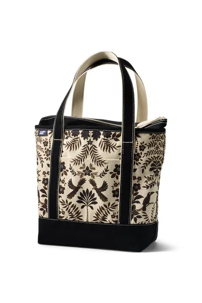 Lands' End Medium Print 5 Pocket Zip Top Canvas Tote Bag In Black