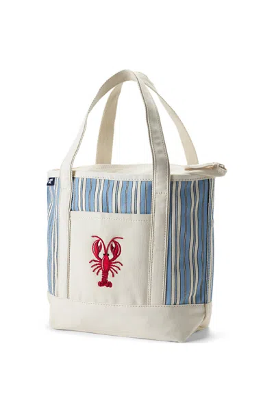 Lands' End Medium Print 5 Pocket Zip Top Canvas Tote Bag In Blue
