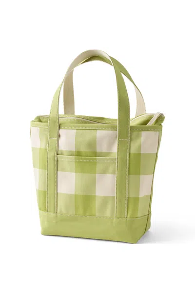 Lands' End Medium Print 5 Pocket Zip Top Canvas Tote Bag In Blue