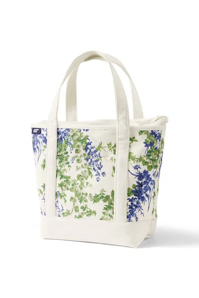 Lands' End Medium Print 5 Pocket Zip Top Canvas Tote Bag In Ivory