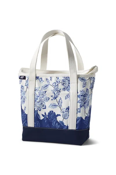 Lands' End Medium Print 5 Pocket Zip Top Canvas Tote Bag In Pattern
