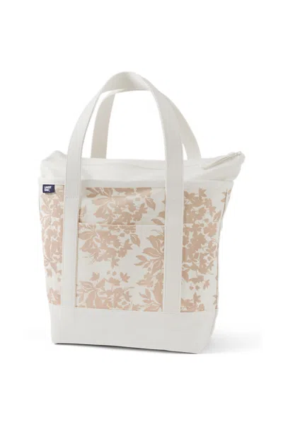 Lands' End Medium Print 5 Pocket Zip Top Canvas Tote Bag In Pink