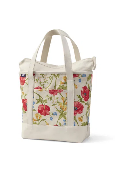 Lands' End Medium Print 5 Pocket Zip Top Canvas Tote Bag In White